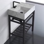 Scarabeo 5114-F-CON2-BLK Modern Marble Design Ceramic Console Sink and Matte Black Base, 24 Inch